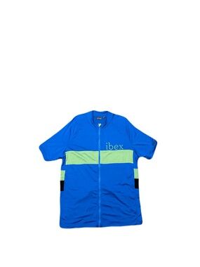 Ibex Cycling Jersey Mens Large Blue Green Full Zip Short Sleeve Merino Wool